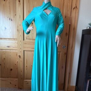 Vintage 70s I Magnin Robert David Morton Maxi Dress Gown S Disco Teal